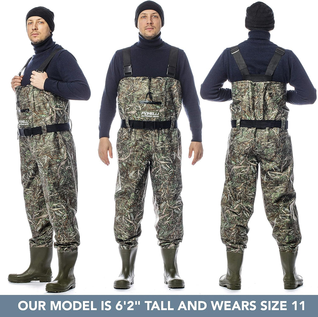 Camo Chest Waders with Boots, 2-ply Nylon/PVC Waterproof Bootfoot Waders G96365