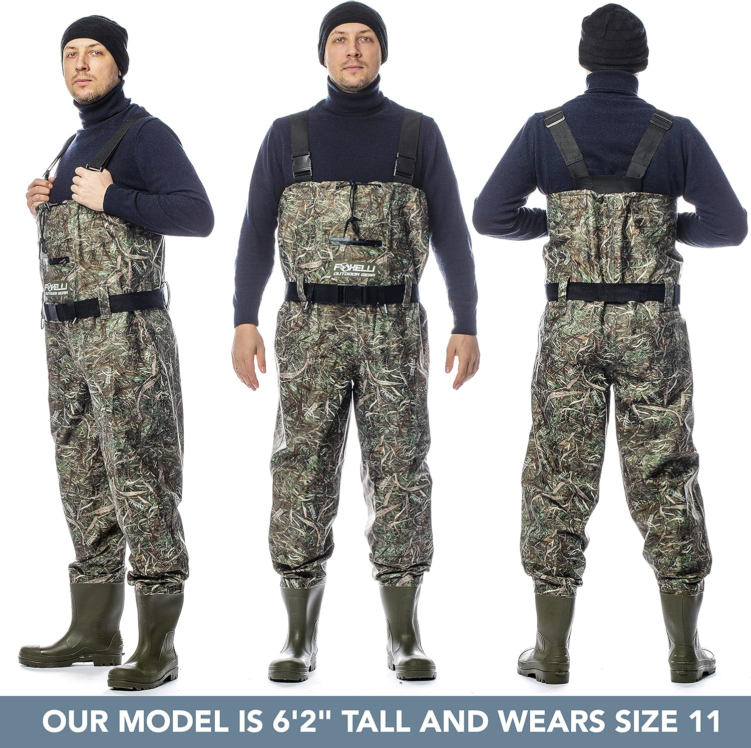 Camo Chest Waders with Boots, 2-ply Nylon/PVC Waterproof Bootfoot Waders G96365