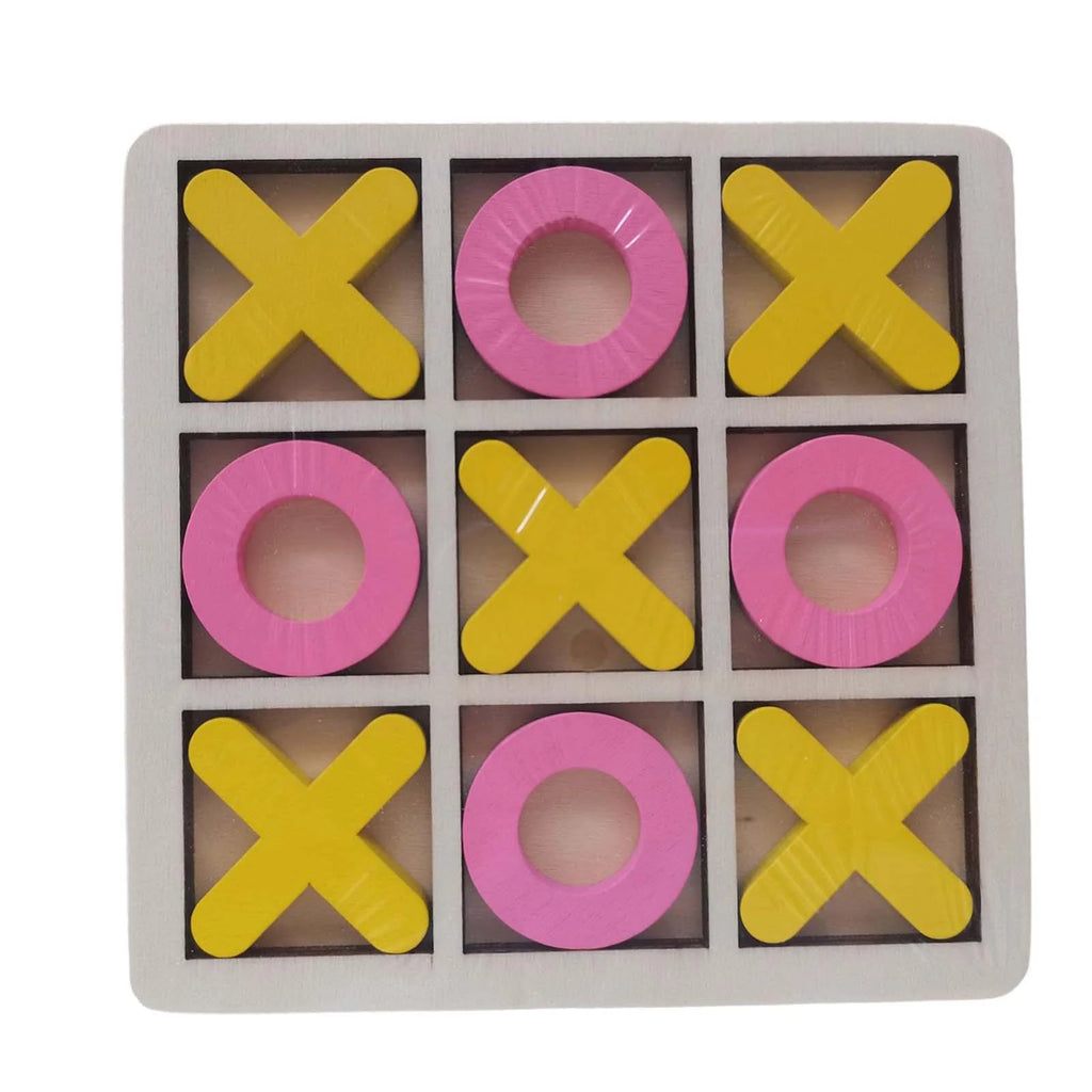 Yellow Pink Wood Tic Tac Toe Game Set T347098