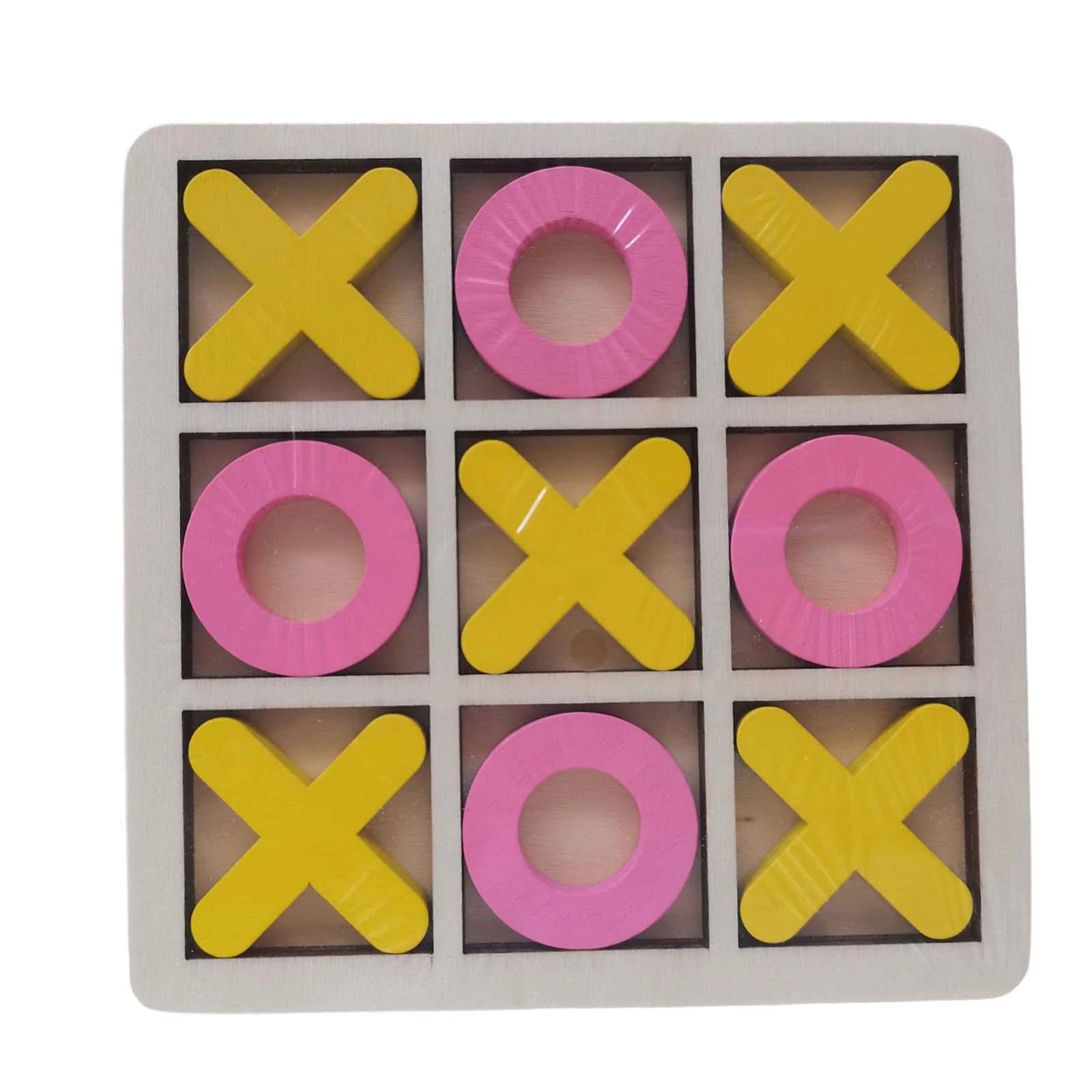Yellow Pink Wood Tic Tac Toe Game Set T347098