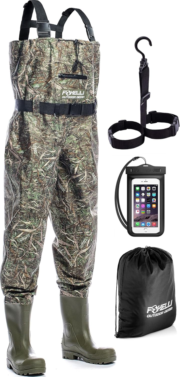 Camo Chest Waders with Boots, 2-ply Nylon/PVC Waterproof Bootfoot Waders G96365