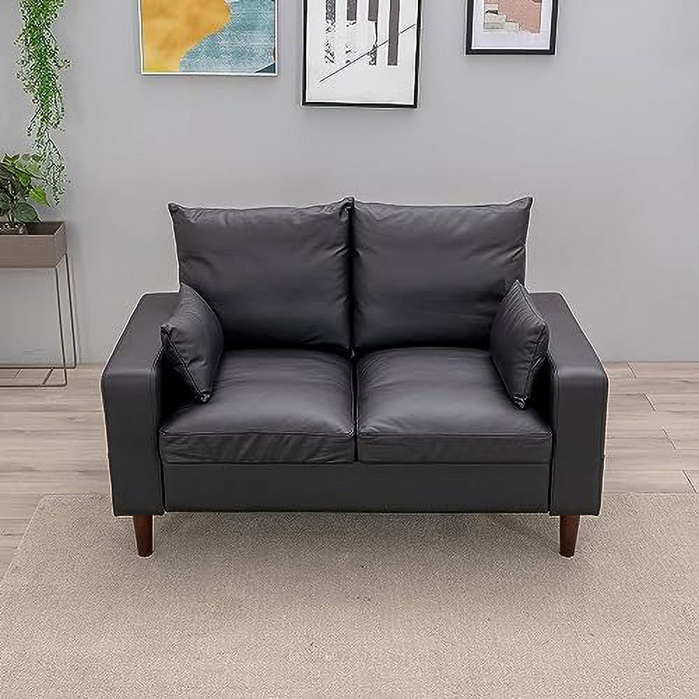 Black Faux Leather 2-Seater Sofa with Wood Leg D3284