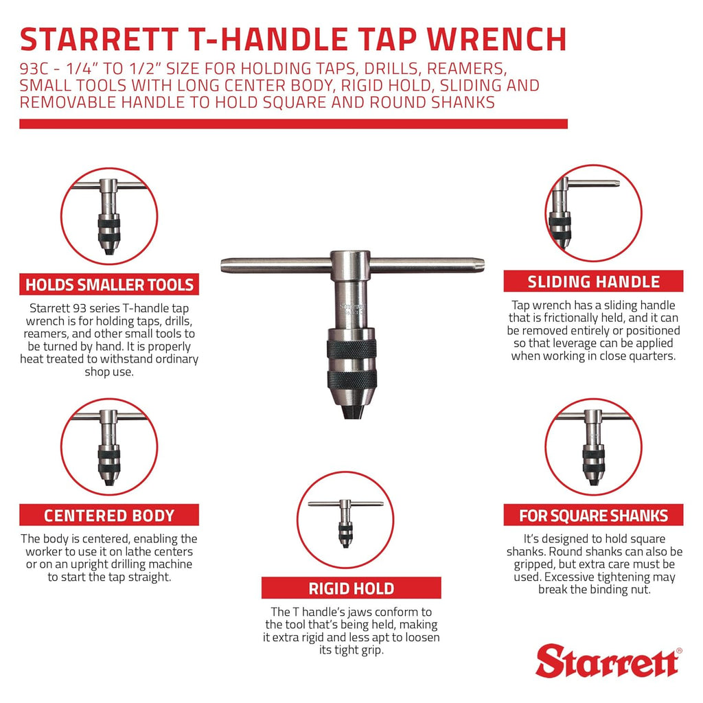 T-Handle Tap Wrench, 1/4" to 1/2", Long Center Body, Sliding and Removable Handle, Pack of 2 K78137