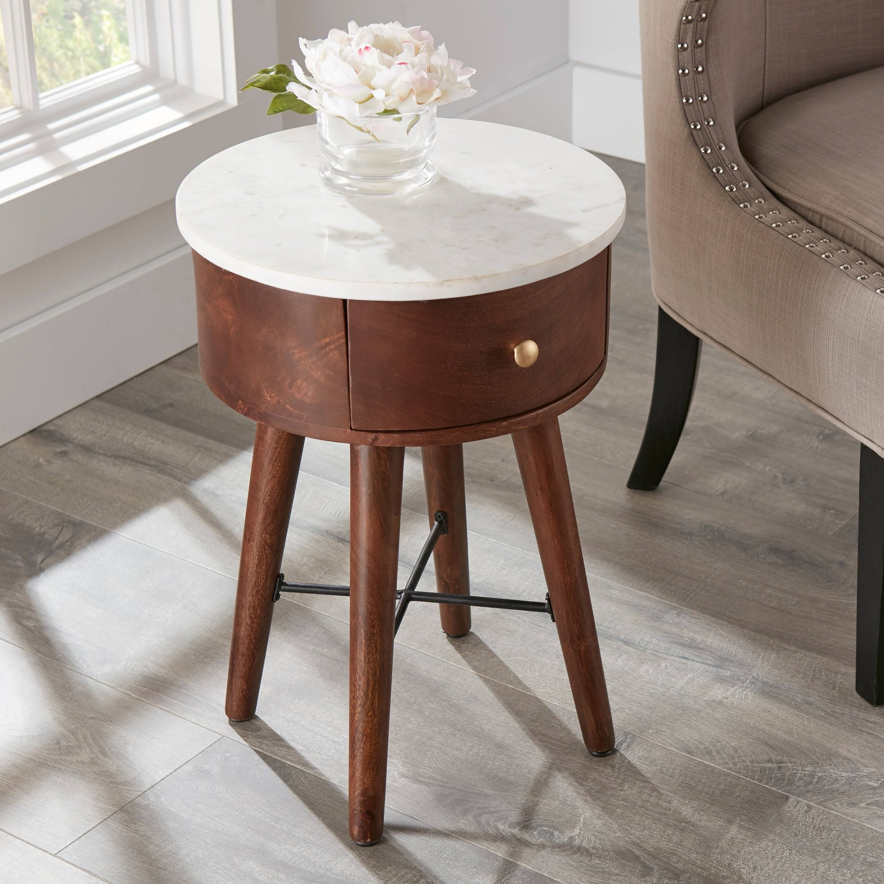White and Brown Cherry Round End Table R238