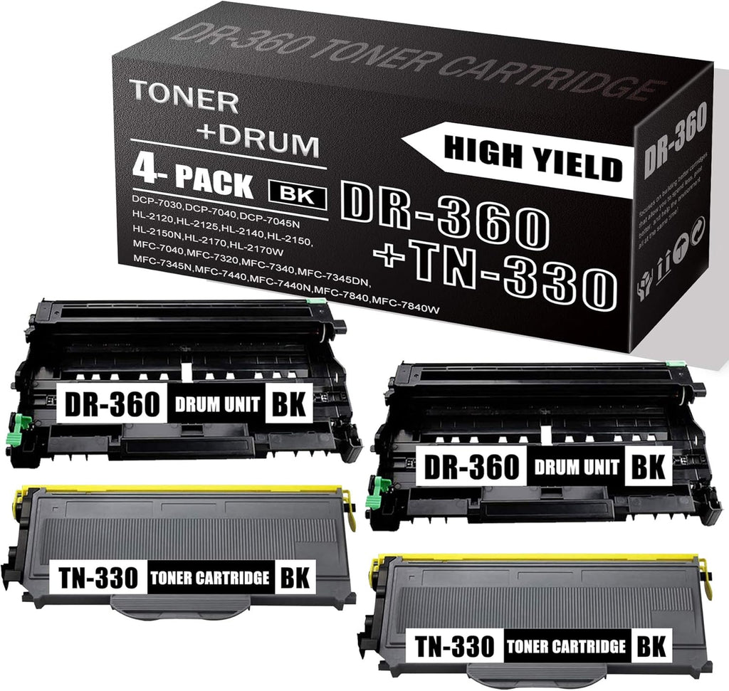 Black 4 Pks Drum Unit & Toner Cartridge for Brother Printer L7713