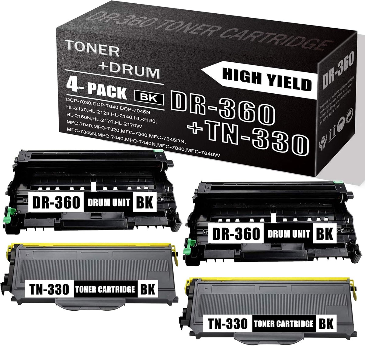 Black 4 Pks Drum Unit & Toner Cartridge for Brother Printer L7713