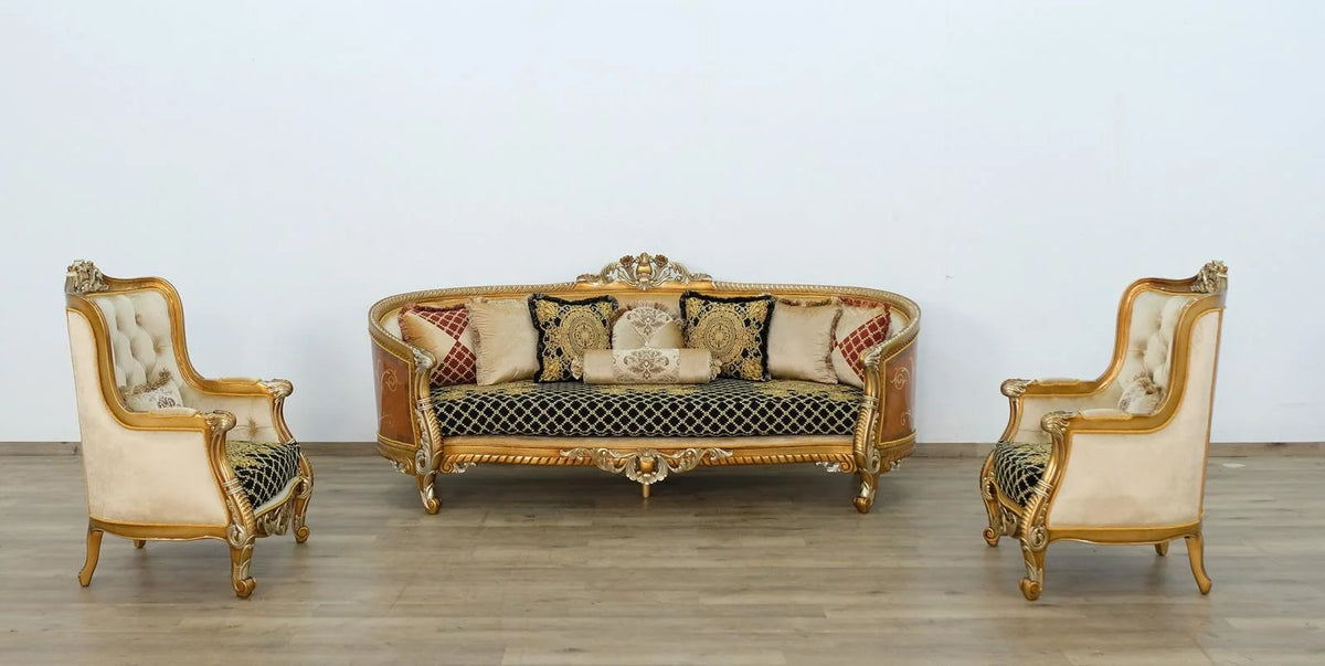 Black & Silver Gold Sofa Set 3 L577