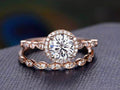 18K Rose Gold Plated Halo Moissanite Wedding Ring Set Q854022