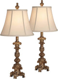 Vintage White Washed Candlestick Table Lamps Set of 2 Bell Shade R834755