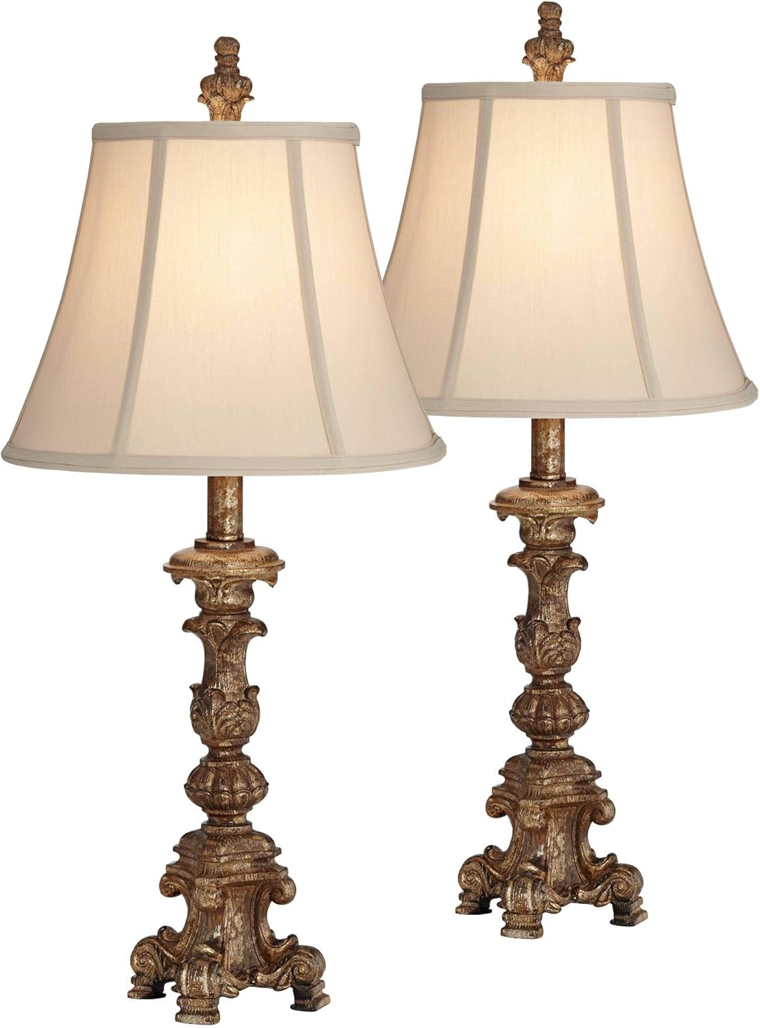 Vintage White Washed Candlestick Table Lamps Set of 2 Bell Shade R834755