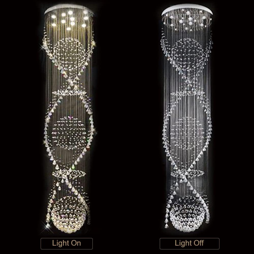Chandelier for Staircase, Modern Crystal Round Raindrop Flush Mount Ceiling Light Fixtures A50588