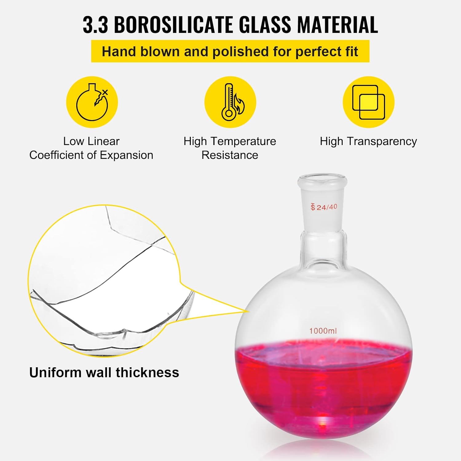 13pcs Borosilicate Glass Distillation Apparatus Kit with 1000ml Round Bottom Flask M965555