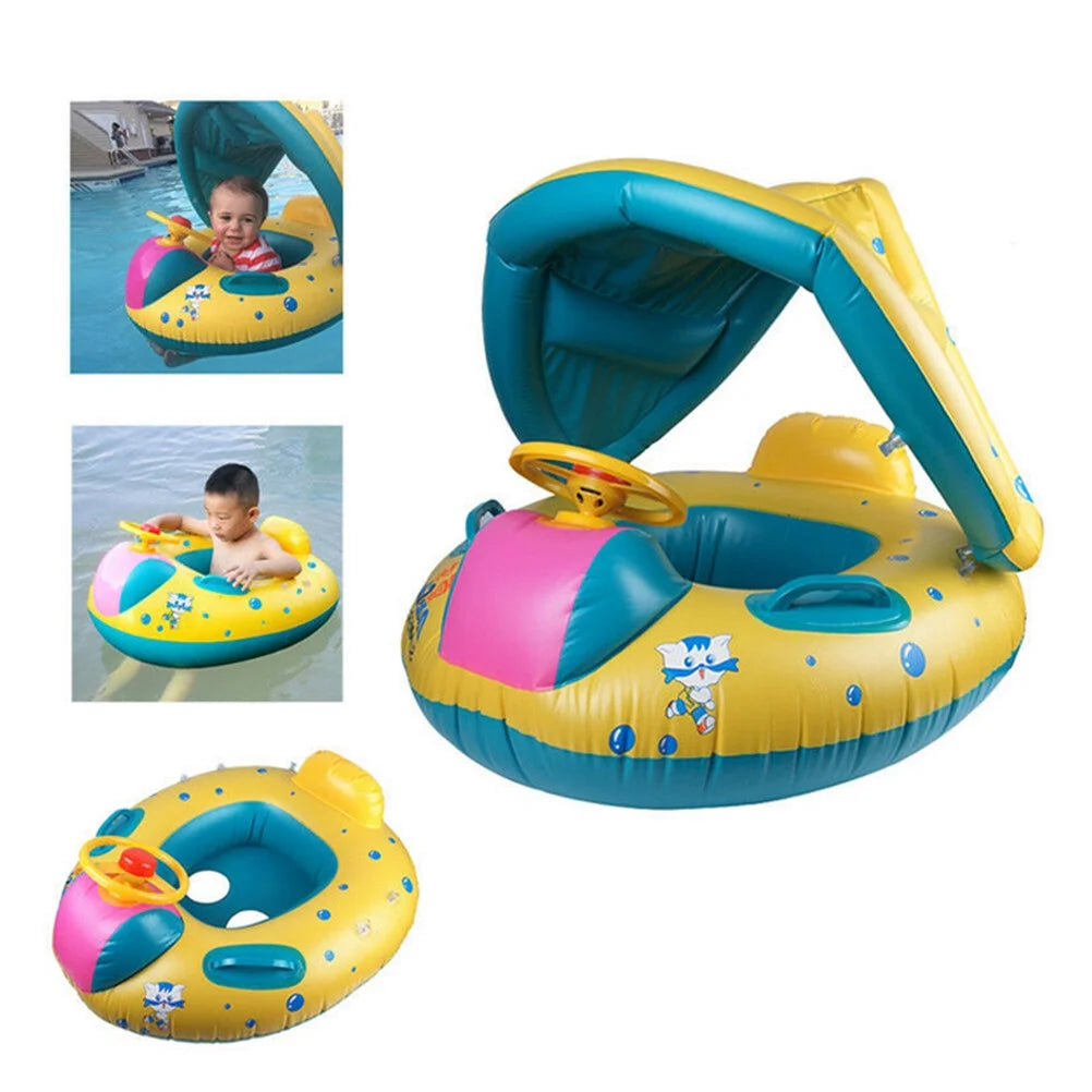 Inflatable Swimming Ring Baby Pool Float with Canopy Sunshade Roof M26625