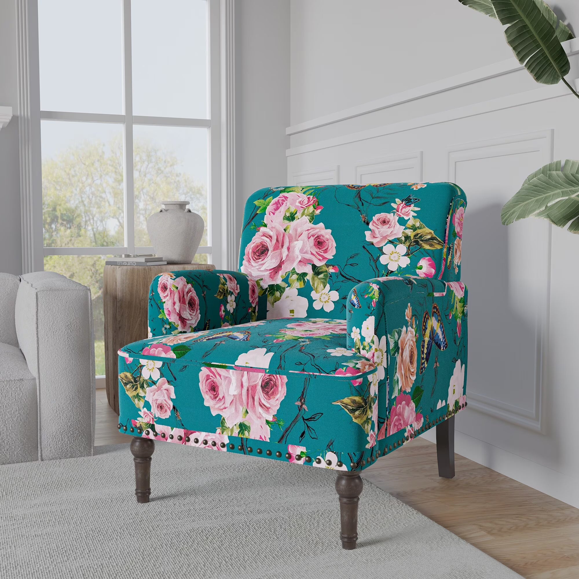 Modern Patterned Striped Accent Armchair Q797116