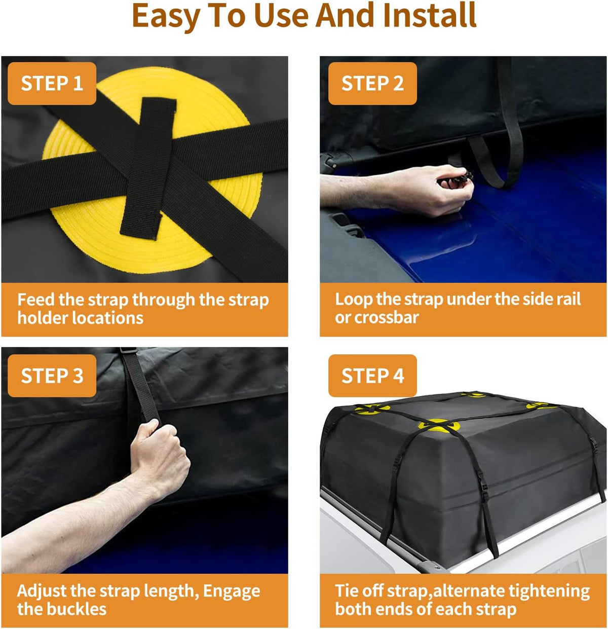 15 Cubic ft Waterproof Roof Cargo Bag with Anti-Slip Mat and 6 Heavy-Duty Straps S144