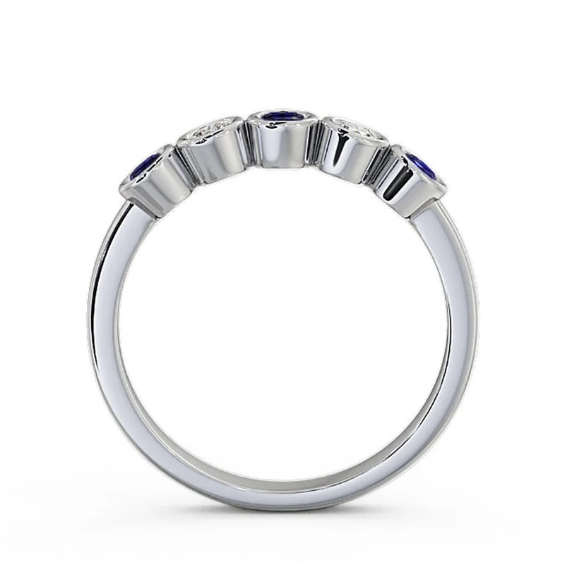 14K White Gold Eternity Band with Blue Sapphire and Diamond N18035
