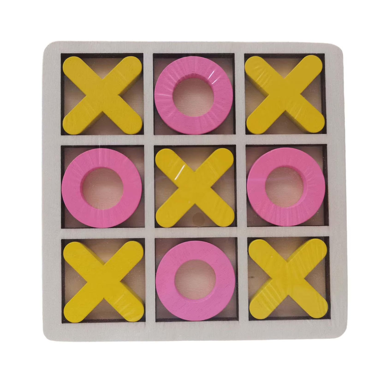 Yellow Pink Wood Tic Tac Toe Game Set T347098
