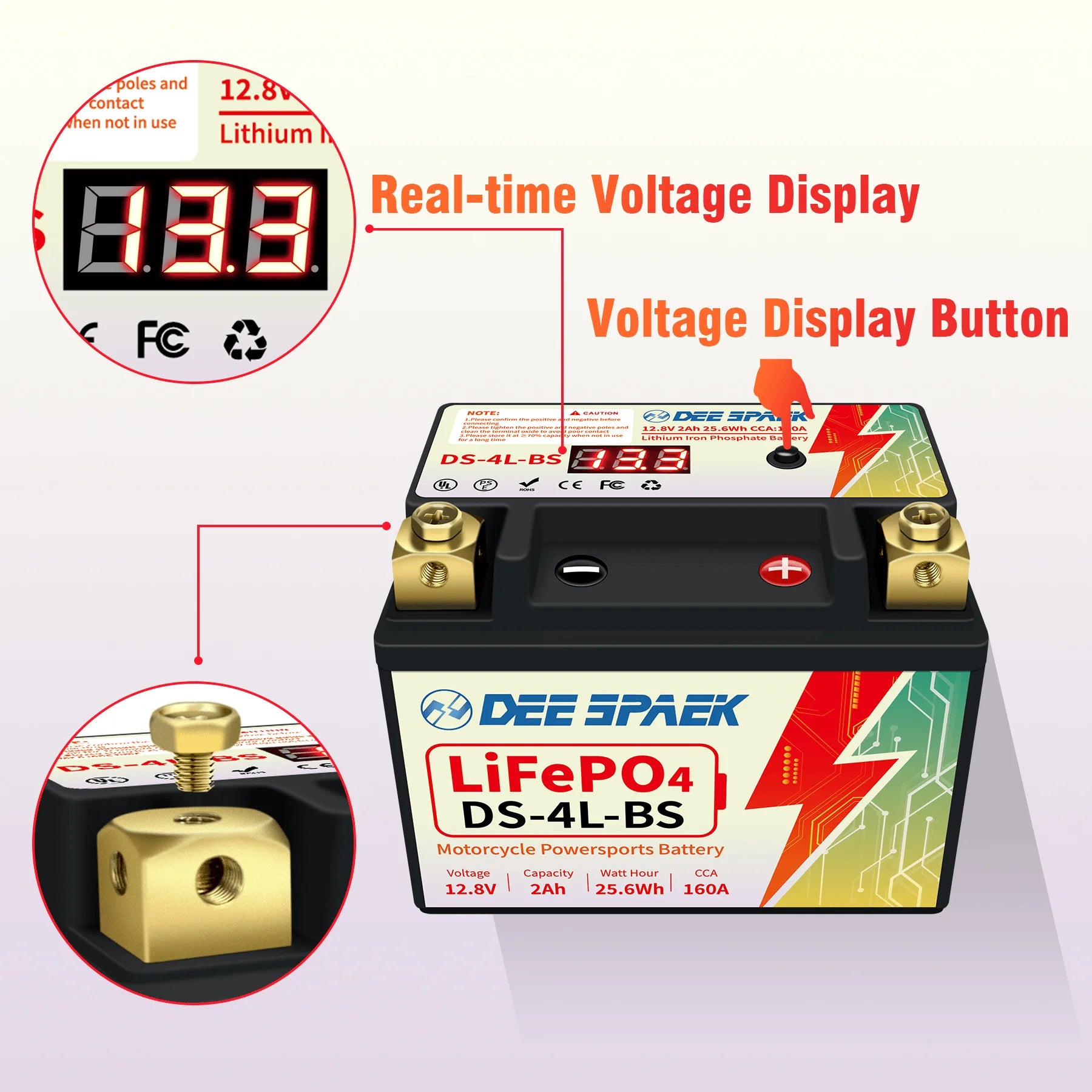 Lithium Powersport Battery with Built in Jump Starting, 2Ah LiFePO4 Engine Start Battery K2834