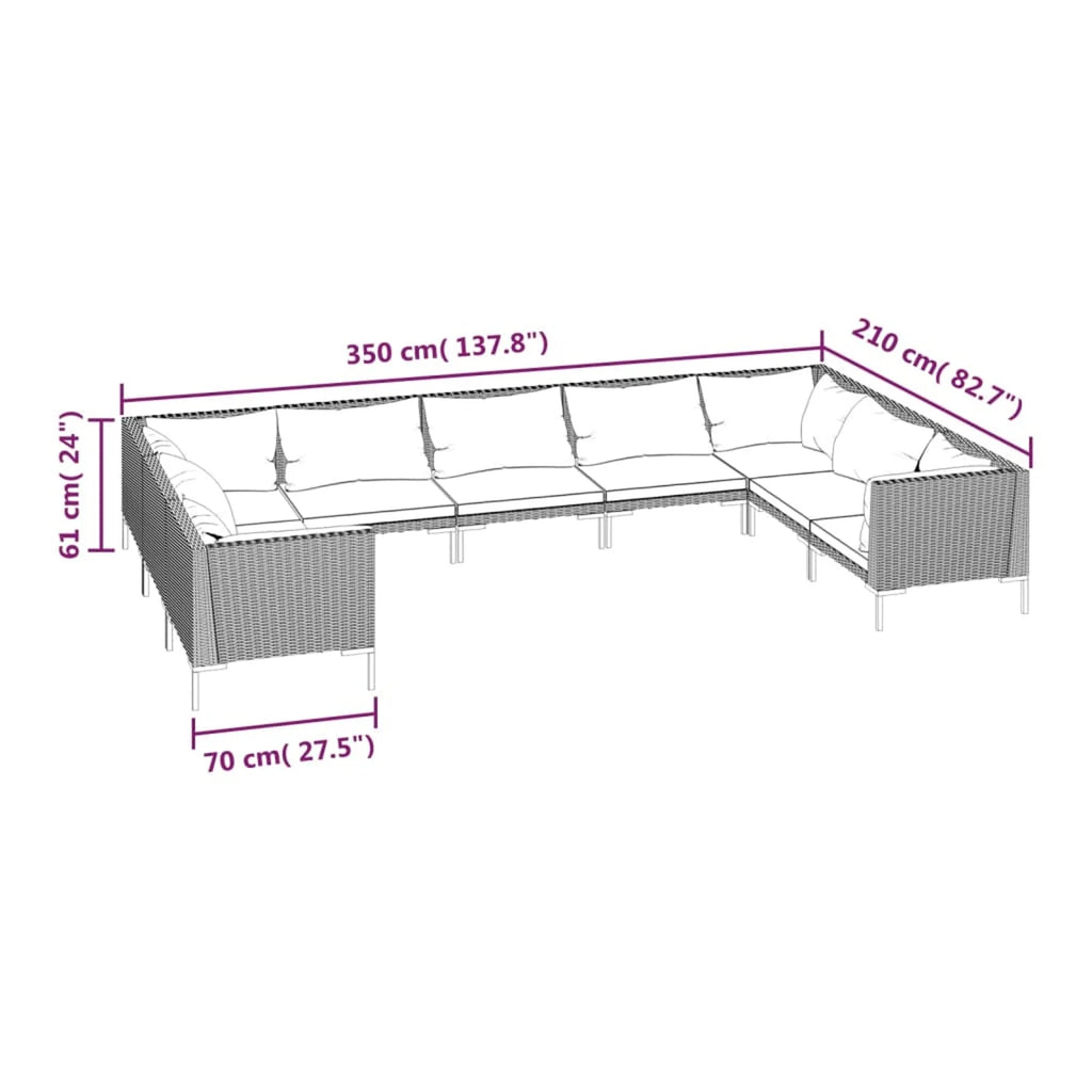 9 Piece Patio Set with Cushions Poly Rattan Dark Gray Z828943