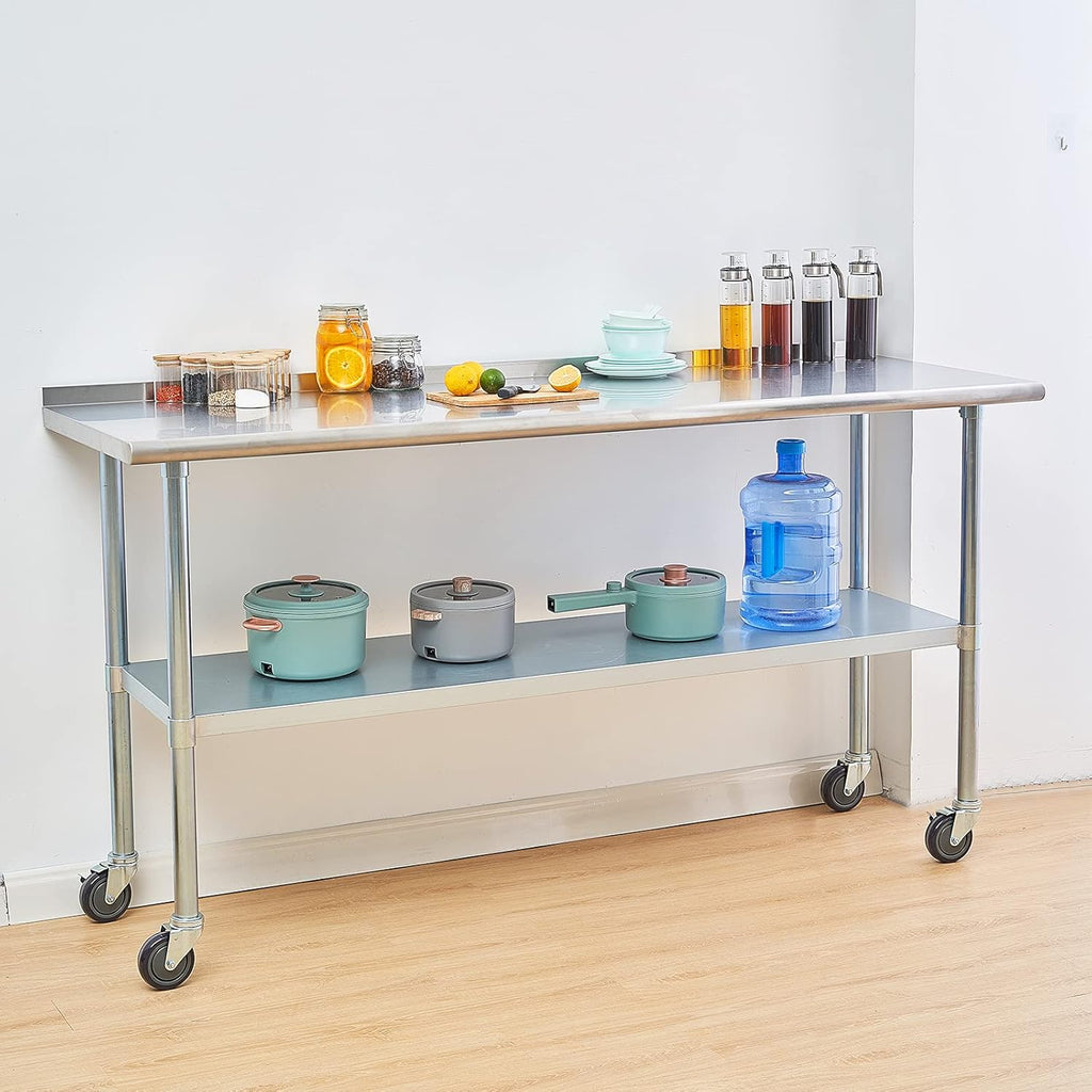 Stainless Steel Metal Work Table with Backsplash, 24 x 60 Inches Z644188