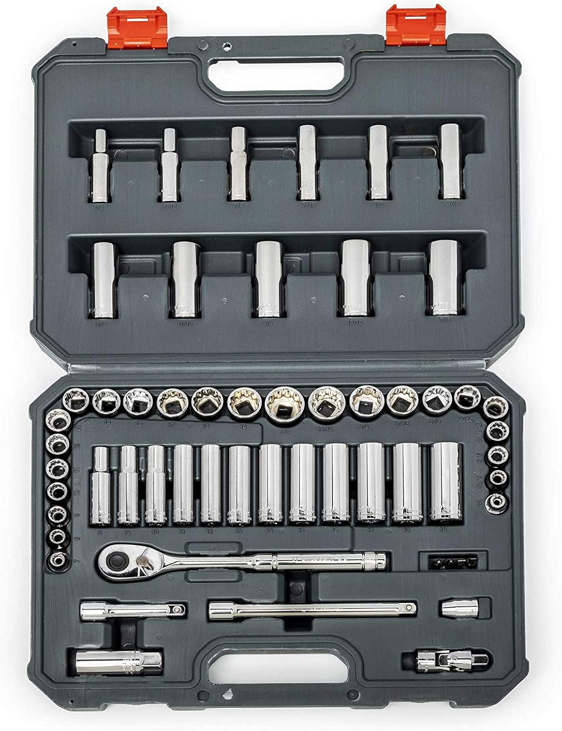 57 Pc 3/8" Drive 6 and 12 Point Standard & Deep SAE/Metric Mechanics Tool Set O363617