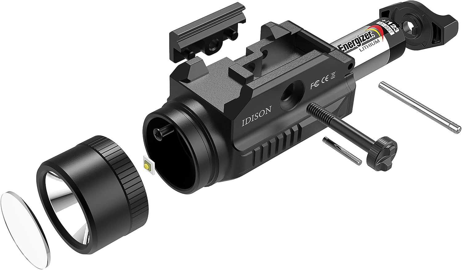 Tactical Flashlight 1200-Lumens Rail Mounted Compact Pistol Light with Cree XML2 LED 2 x CR123A Lithium Batteries L3980