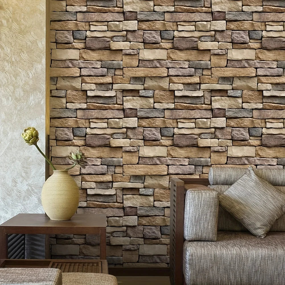Vintage Brown Stone Brick Wallpaper 39.4inchX17.7inch C351349