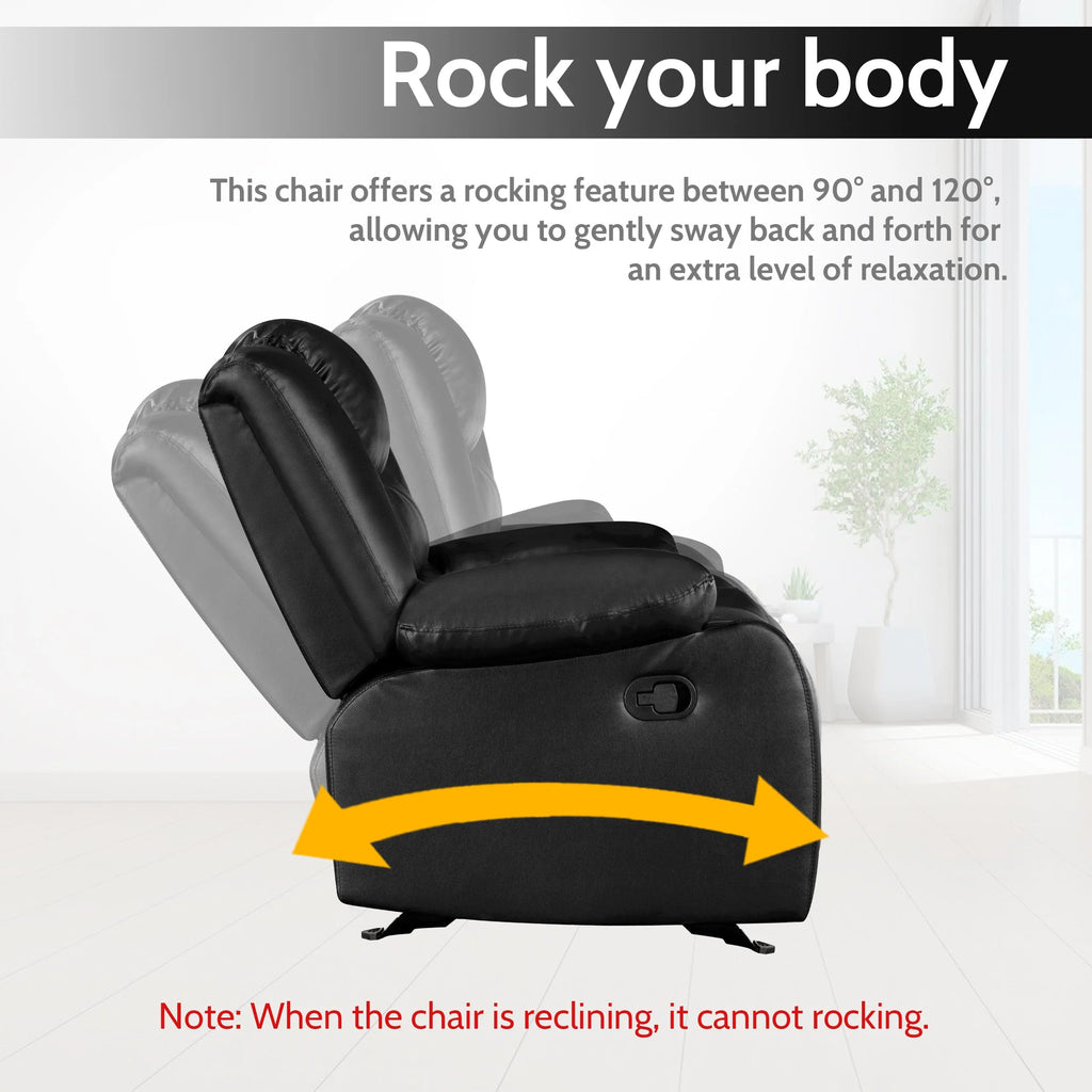 Oversized Faux Leather Manual Rocker Recliner Chair, Black X652