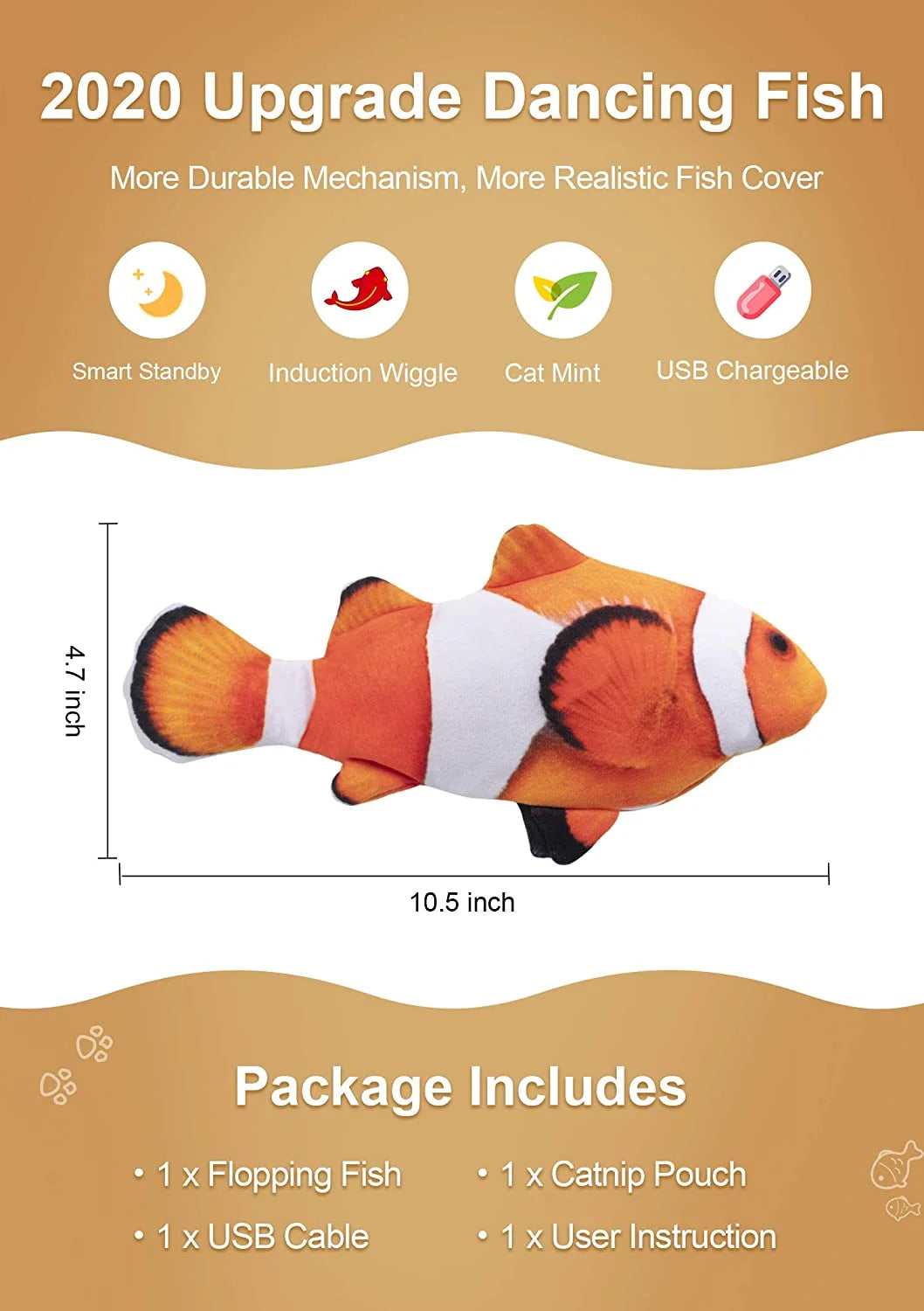 Electric Flopping Fish 10.5" Plush Cat Toy C593781