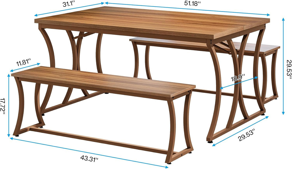 51-Inch Dining Table Set with 2 Benches & Table Runner Y9609