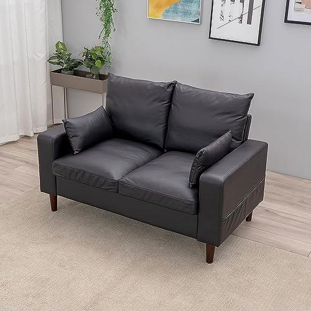 Black Faux Leather 2-Seater Sofa with Wood Leg D3284