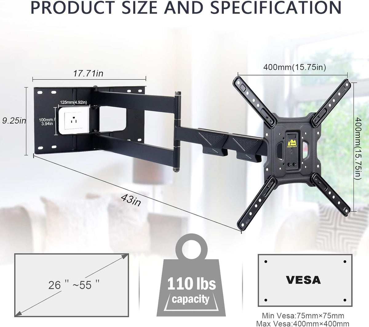 Long Arm Full Motion TV Wall Mount Bracket with Articulating Arm C8422