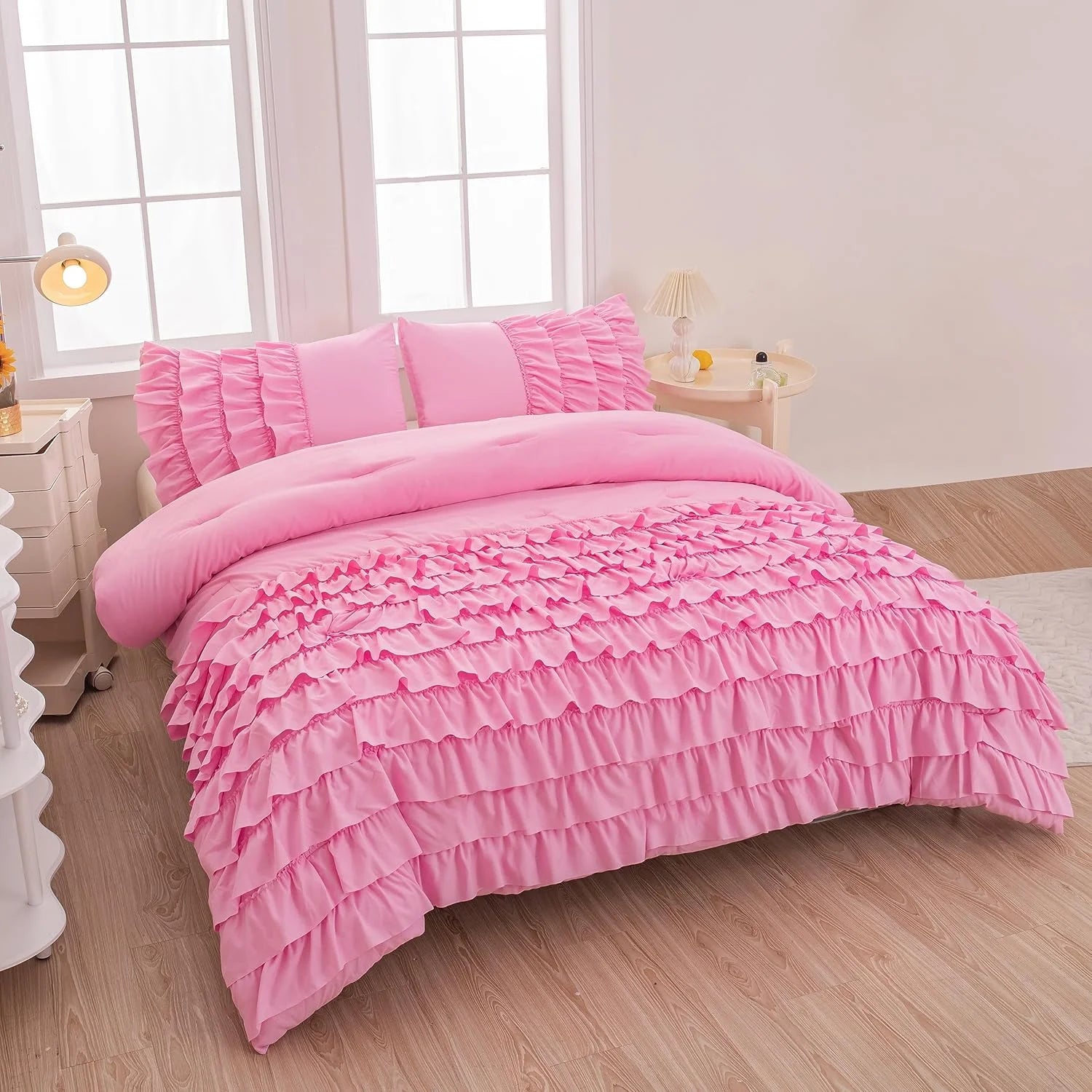 Purple Ruffle 5 Pcs Full Comforter Bedding Set I5443