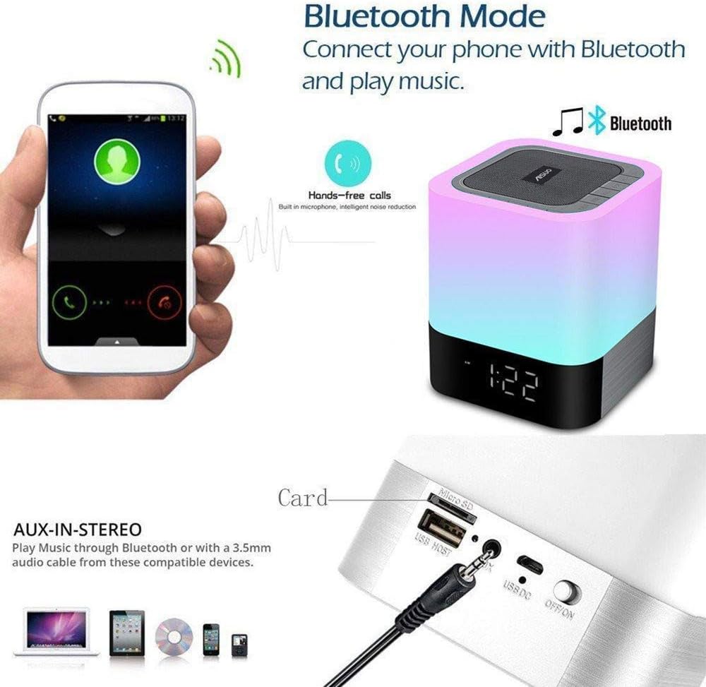 5 in 1 Bedside Lamp with Bluetooth Speaker, Digital Calendar Alarm Clock, Touch Control, Music Player I35298