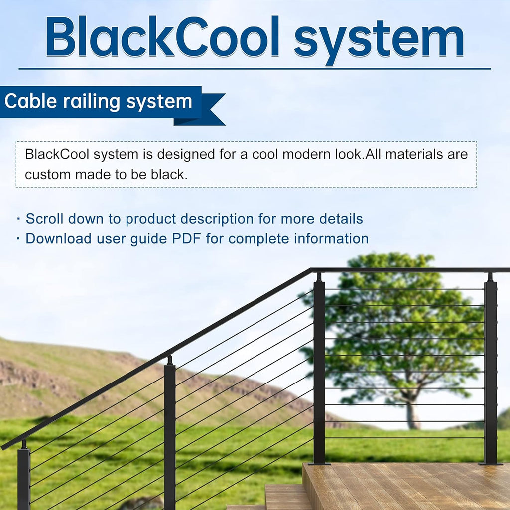 Black Stainless Steel Surface Mount Cable Railing Post 36"x2"x2" 2Pack H37834