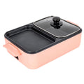 2 in 1 Non-Stick Electric BBQ Grill Hot Pot Griddle Pan Pink X122406