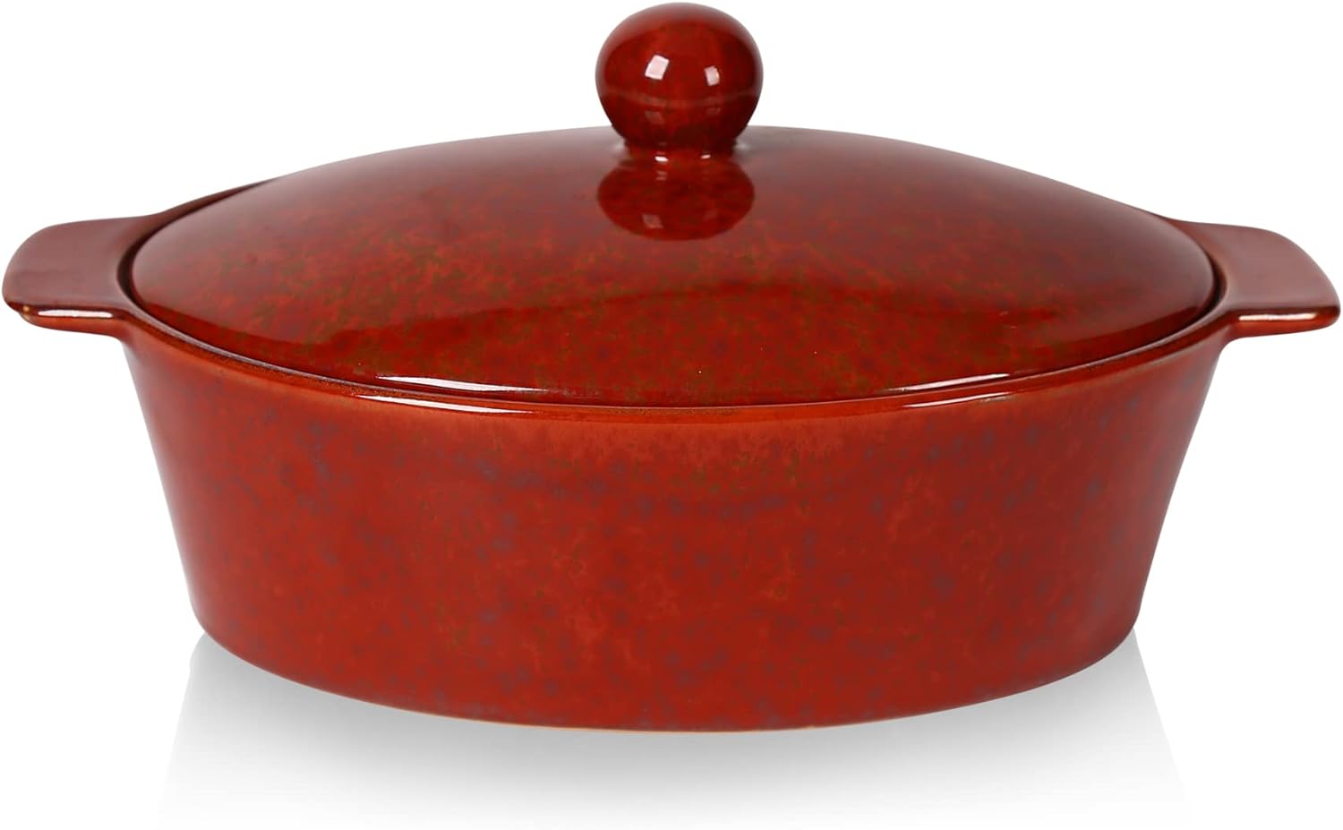 Red Oval Ceramic Casserole Dish with Cover U586237