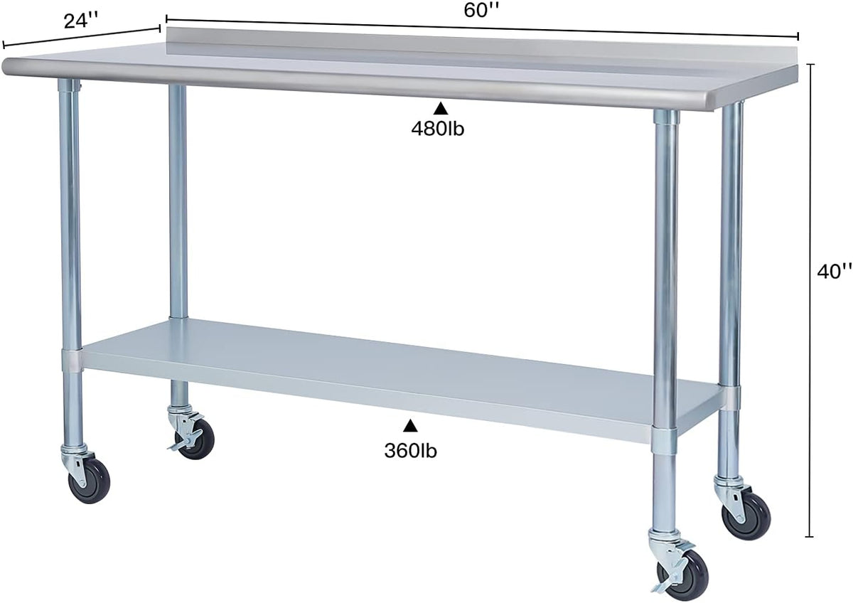 Stainless Steel Metal Work Table with Backsplash, 24 x 60 Inches Z644188