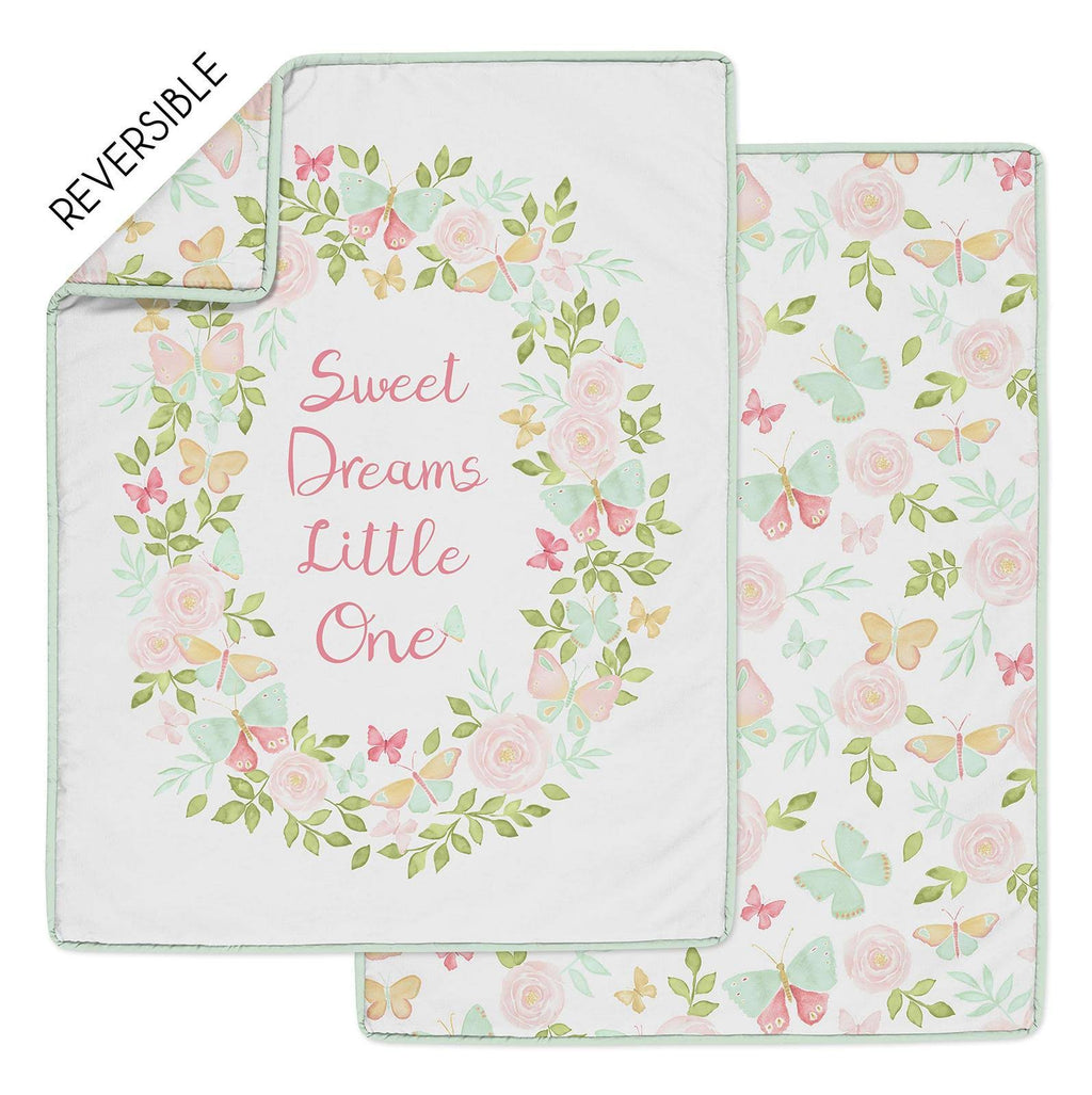 Blush Pink Mint White Butterfly Floral 4-Piece Crib Bedding Set T680