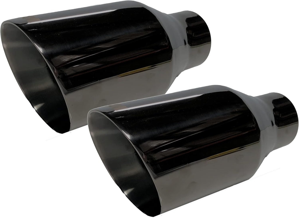 2.25 inch Inlet to 4 inch Outlet Stainless Steel Double Wall Black Chrome Weld-on Exhaust Tip 2 Pack T3648