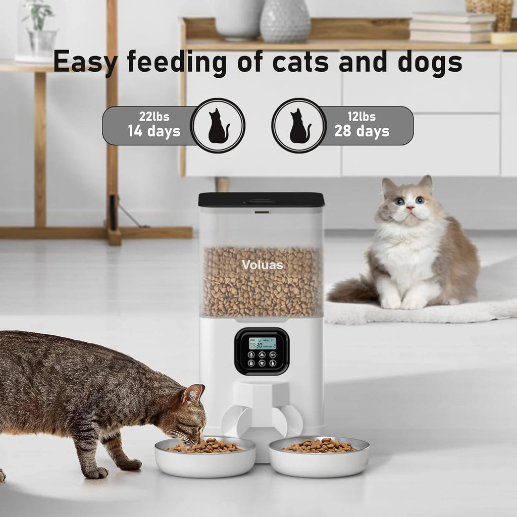 Automatic Cat Feeder with 2 Stainless Steel Bowls, 6L Timed W890