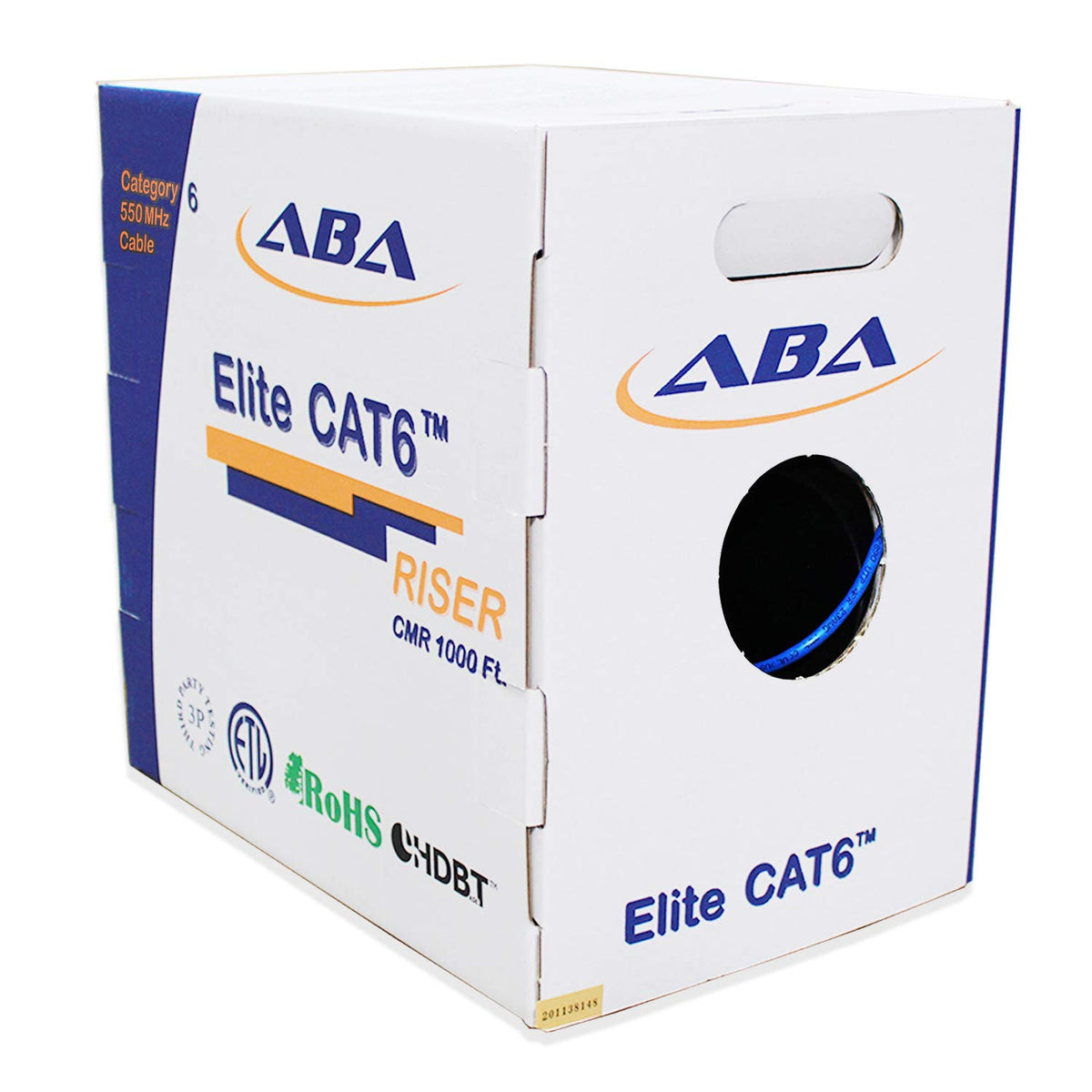 Cat6 Riser Ethernet Cable 1000ft Blue UTP 23AWG Solid Bare Copper Bulk LAN Cable X6909