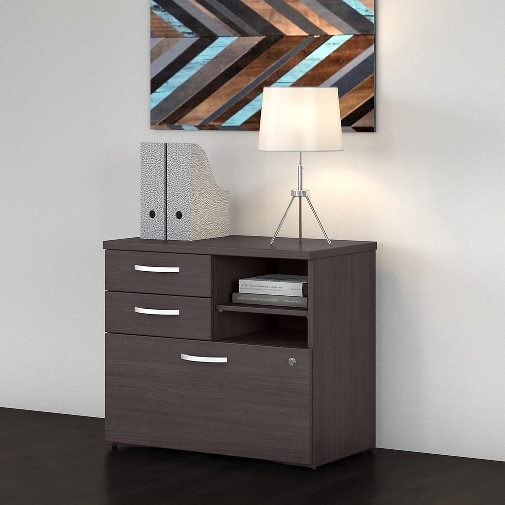 Storm Gray Office Storage Cabinet with Drawers and Shelves X7408