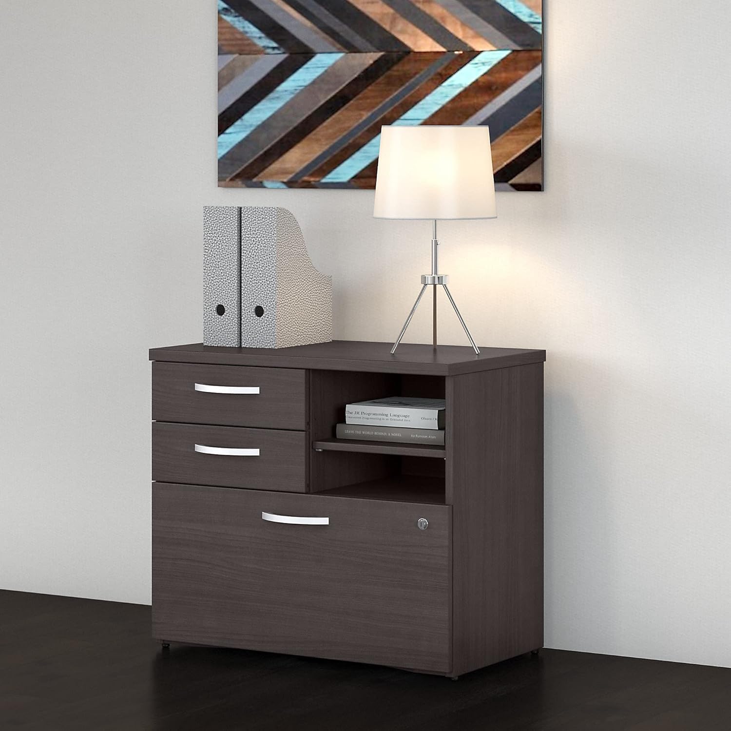 Storm Gray Office Storage Cabinet with Drawers and Shelves X7408