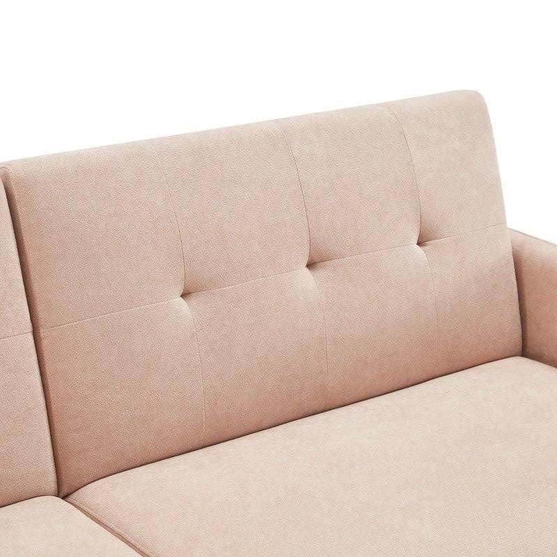 Beige Linen Fabric Folding Futon Sofa Bed with Metal Leg Z3048