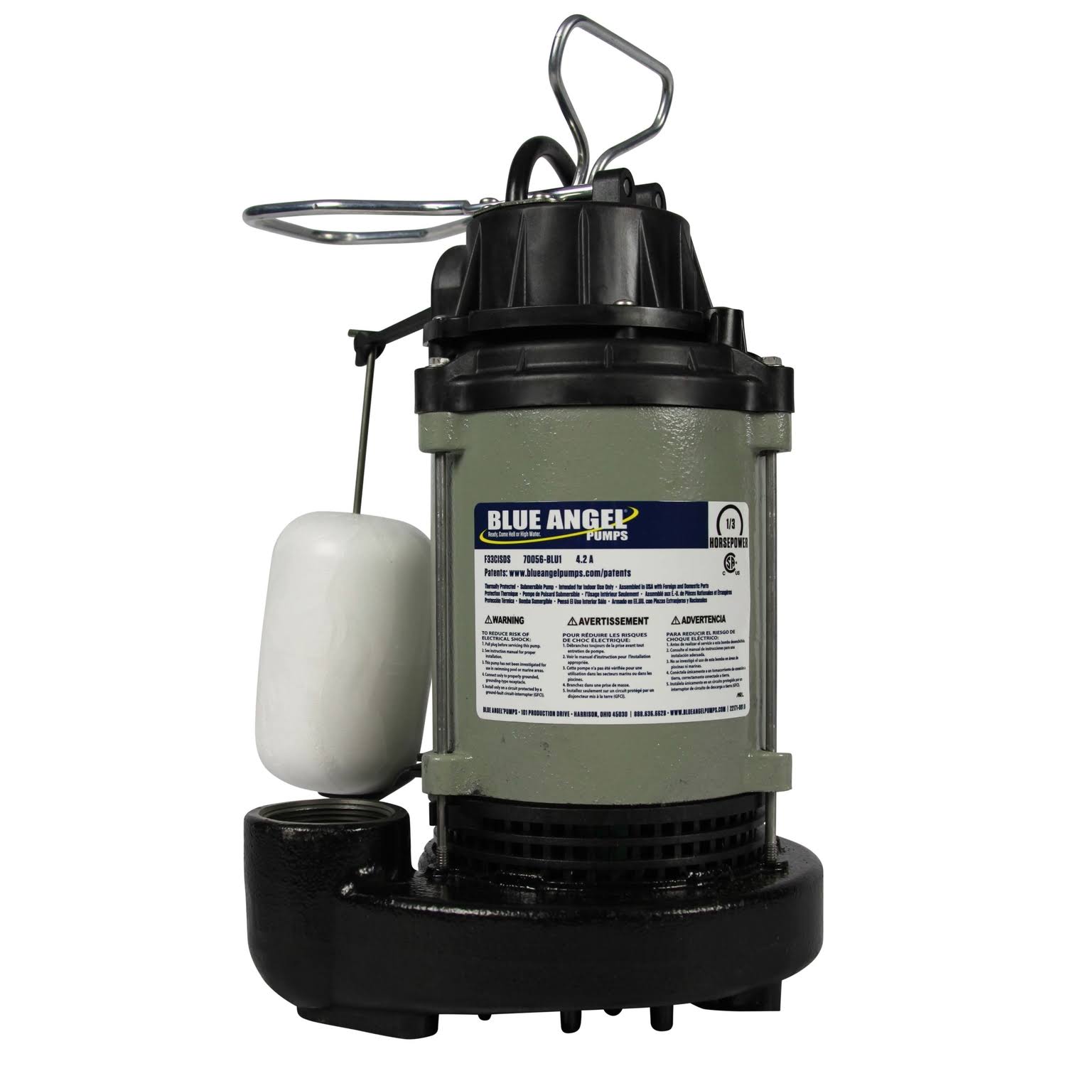 1/3 HP 4,620 GPH Cast Iron Submersible Sump Pump E41029