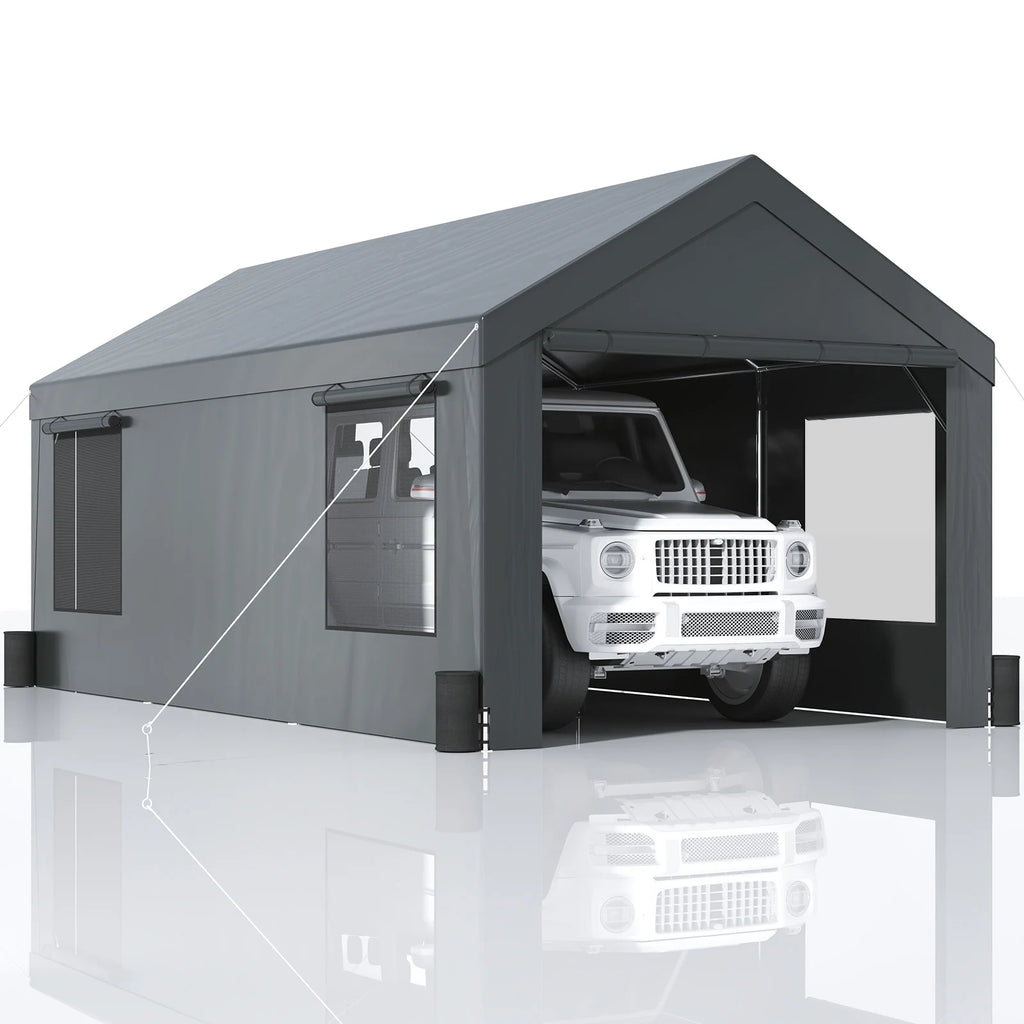 10 x 20 Feet Carport Canopy with Side Walls and Windows T18443