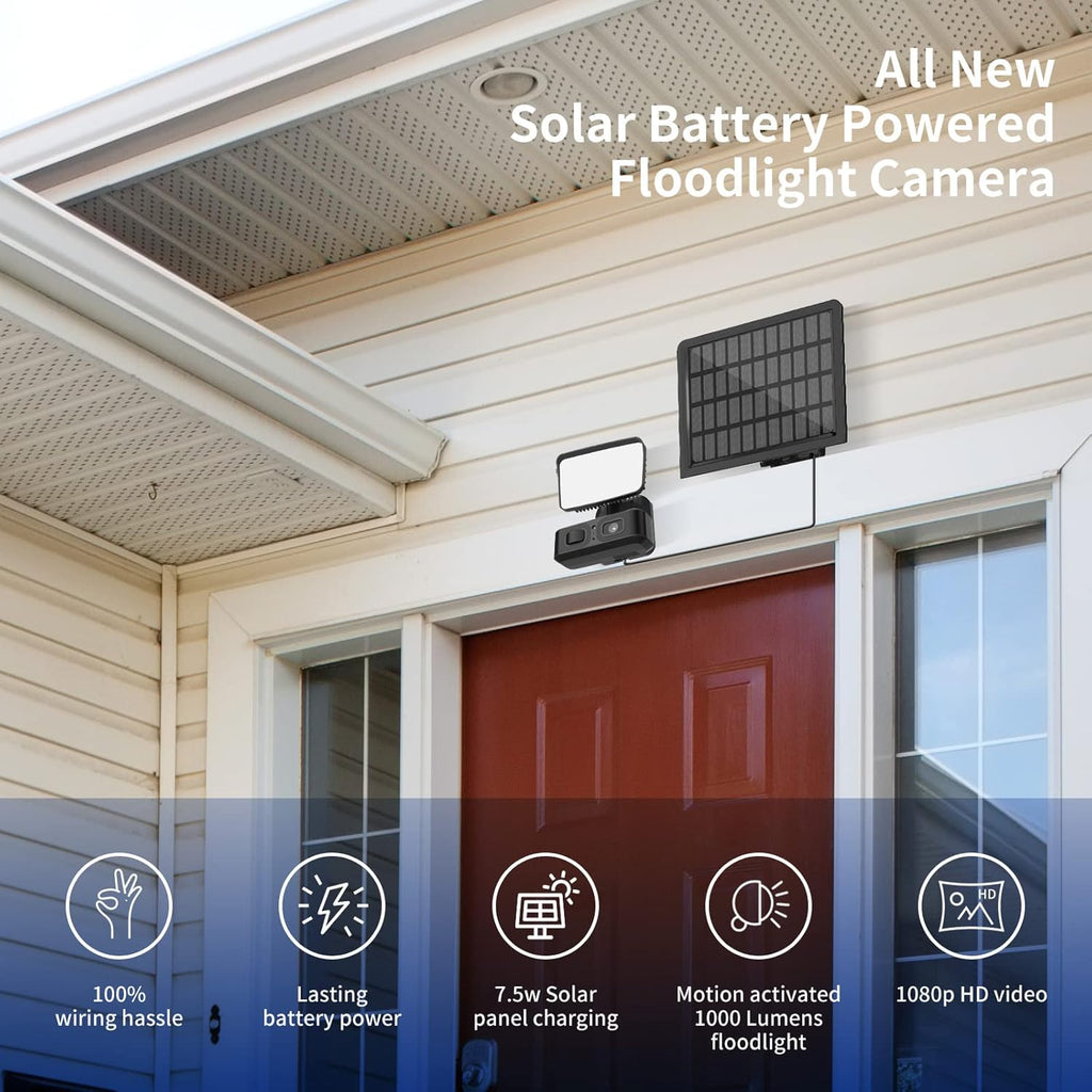 Solar Battery Powered Outdoor Security Camera with 2-Way Audio and Motion Siren Alarm P9095