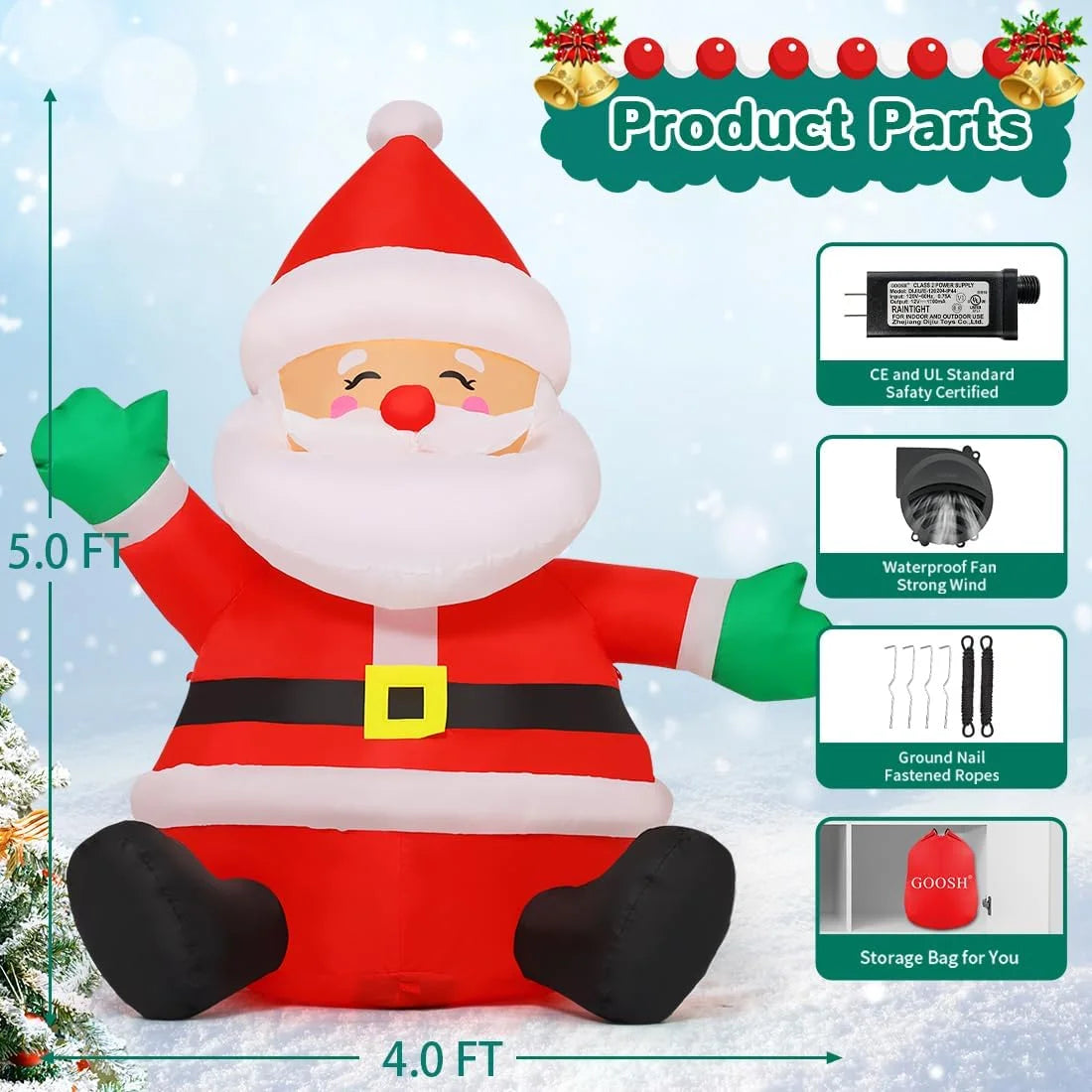 5 FT Christmas Inflatable Sitting Santa Claus with LED Lights P251