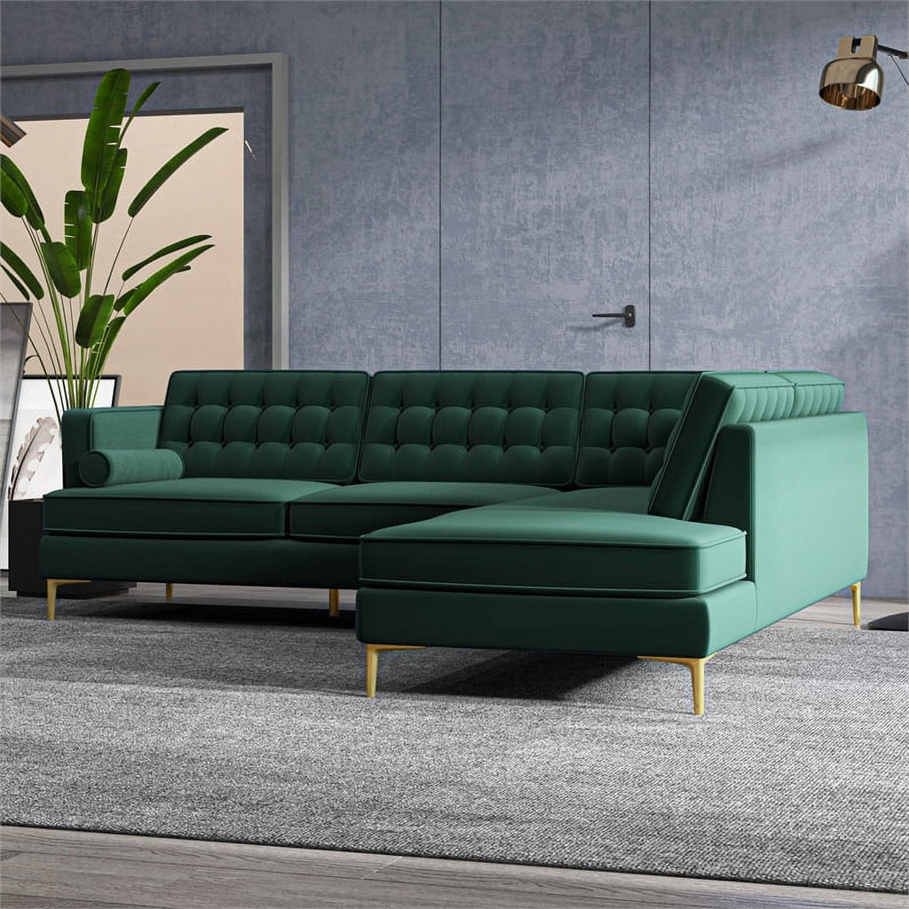 Green Velvet Right-Facing Upholstered Sectional O5008